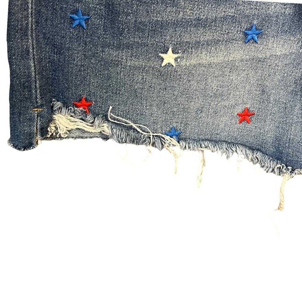 No Boundaries Denim Shorts USA Star Embroidered Distressed Hem Blue Wash NEW 9 - Picture 5 of 11